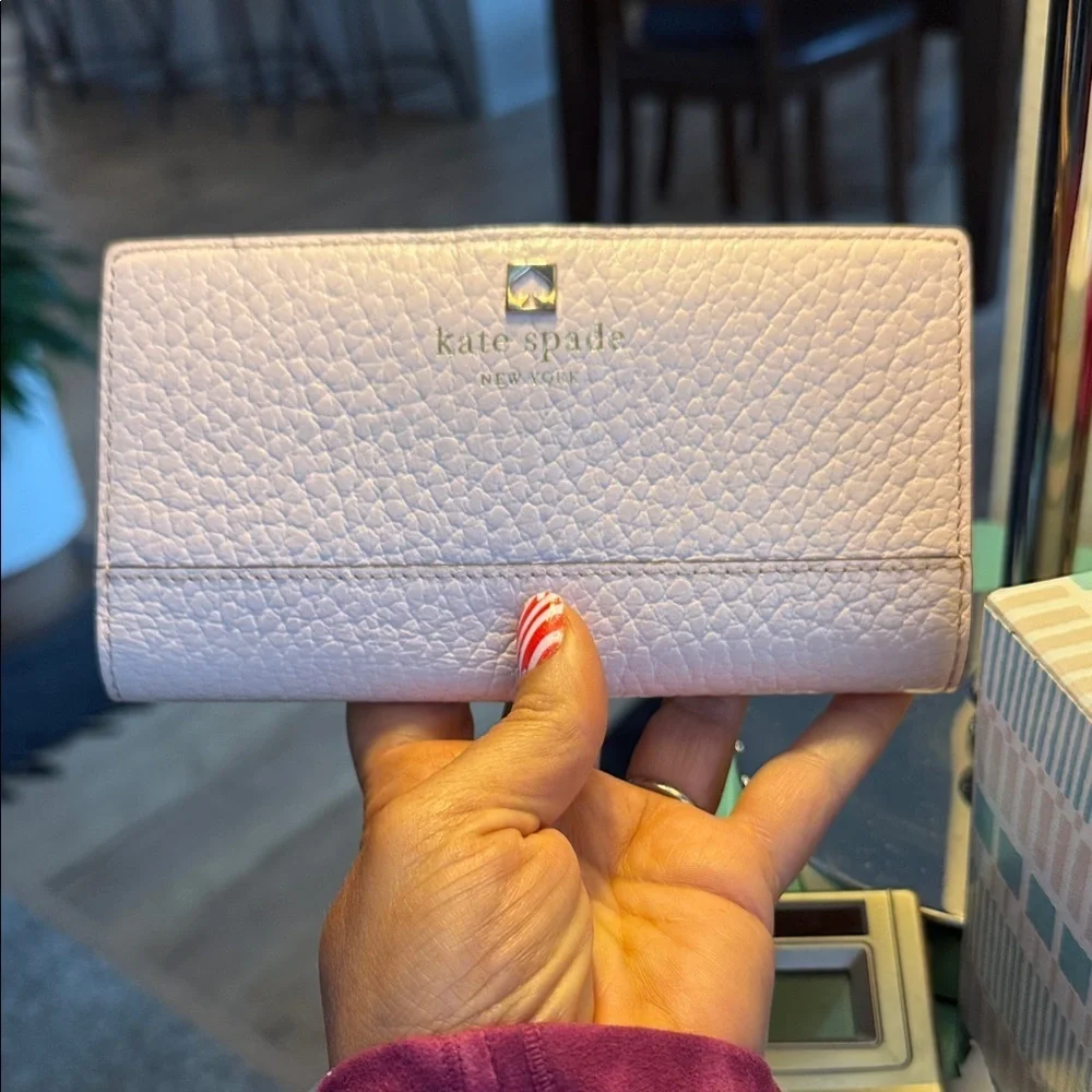 Kate Spade Light Pink Textured Wallet Leather Blush clutch designer card holder